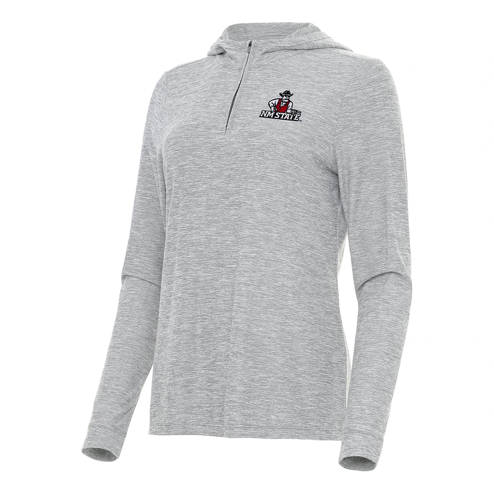 Women's Antigua Heather Gray New Mexico State Aggies Daybreak Quarter-Zip Hoodie
