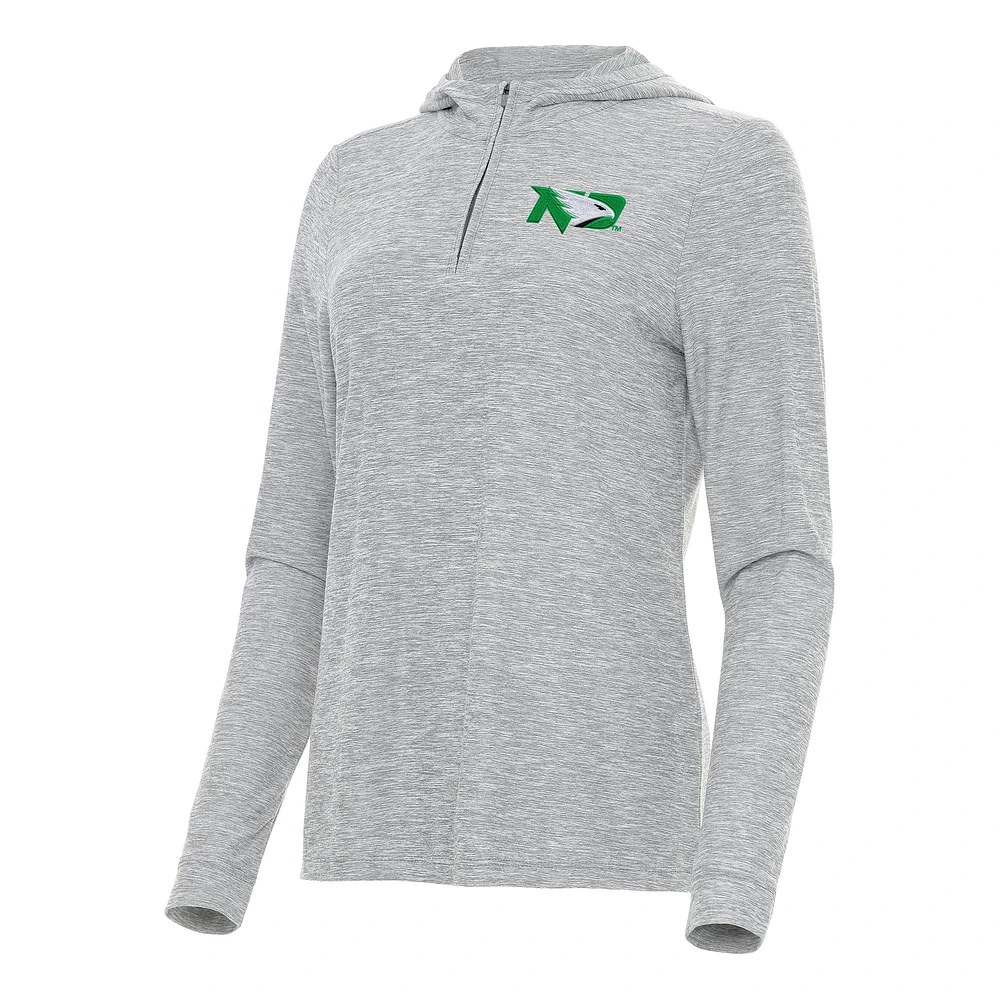 Women's Antigua Heather Gray North Dakota Daybreak Quarter-Zip Hoodie