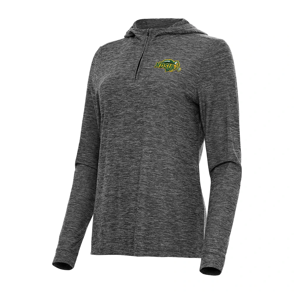 Women's Antigua Heather Black NDSU Bison Daybreak Quarter-Zip Hoodie