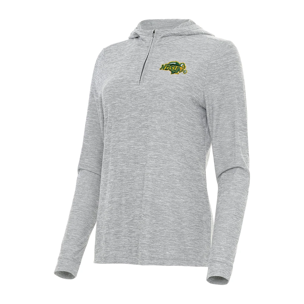 Women's Antigua Heather Gray NDSU Bison Daybreak Quarter-Zip Hoodie