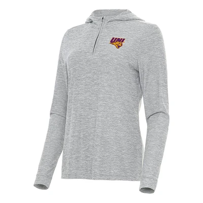 Women's Antigua Heather Gray Northern Iowa Panthers Daybreak Quarter-Zip Hoodie