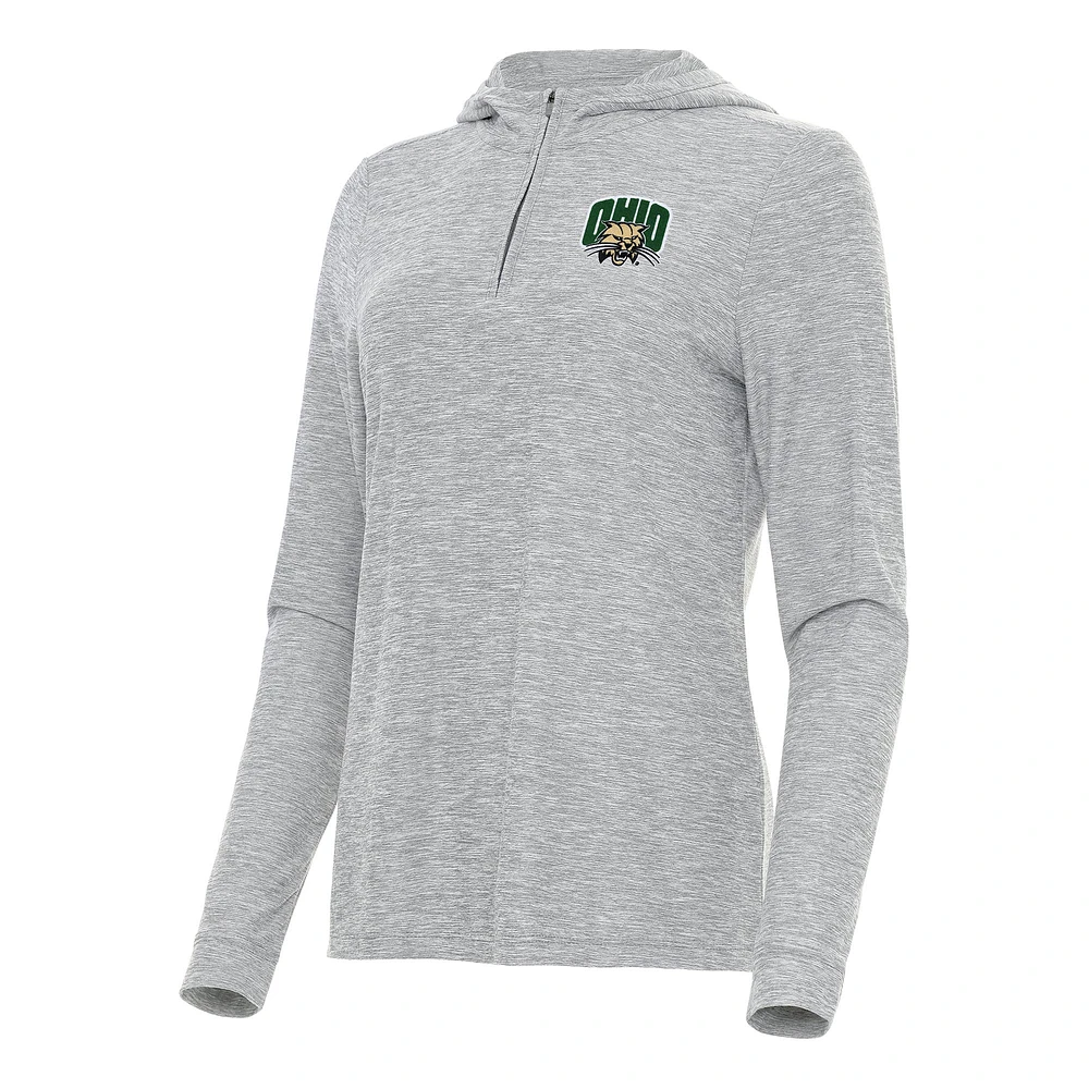 Women's Antigua Heather Gray Ohio Bobcats Daybreak Quarter-Zip Hoodie