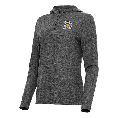 Women's Antigua Heather San Jose State Spartans Daybreak Quarter-Zip Hoodie