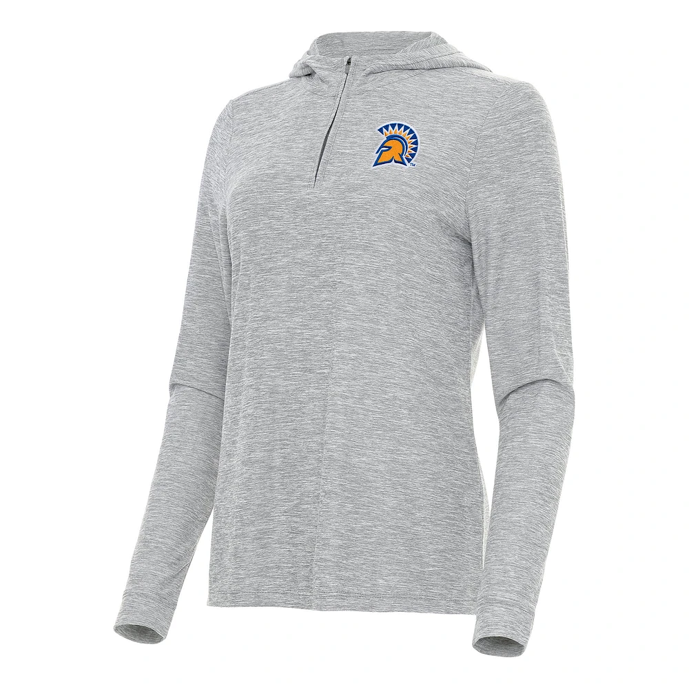 Women's Antigua Heather Gray San Jose State Spartans Daybreak Quarter-Zip Hoodie