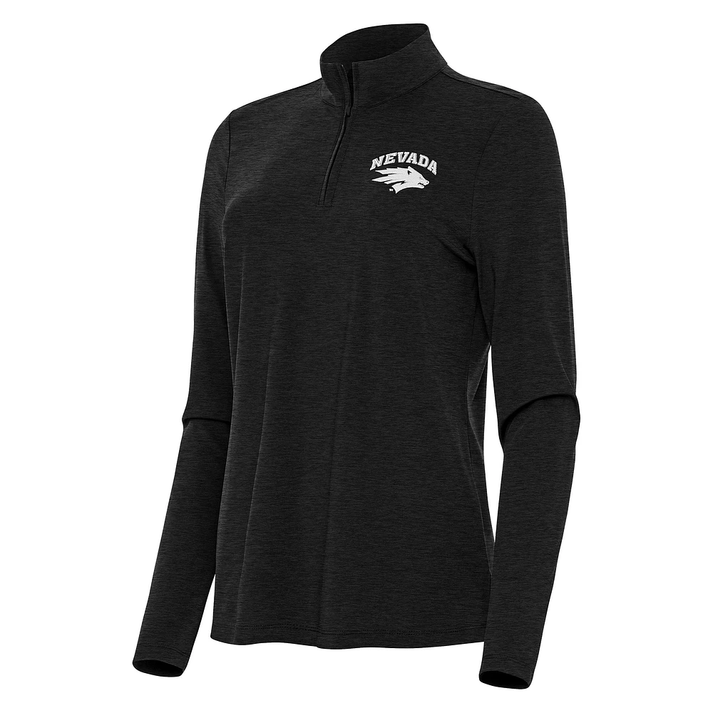 Women's Antigua Heather Black Nevada Wolf Pack Bright Quarter-Zip Top