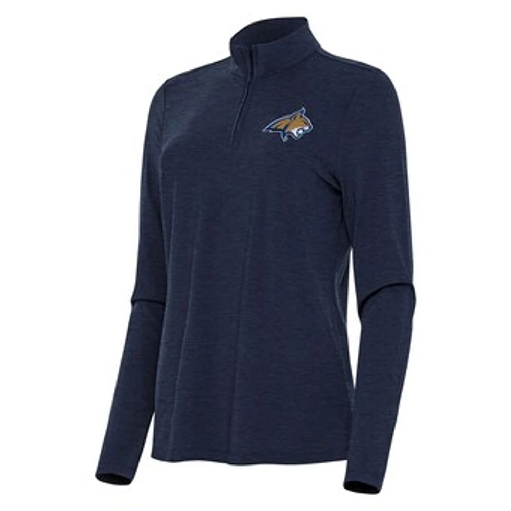 Women's Antigua Heather Navy Montana State Bobcats Bright Quarter-Zip Top