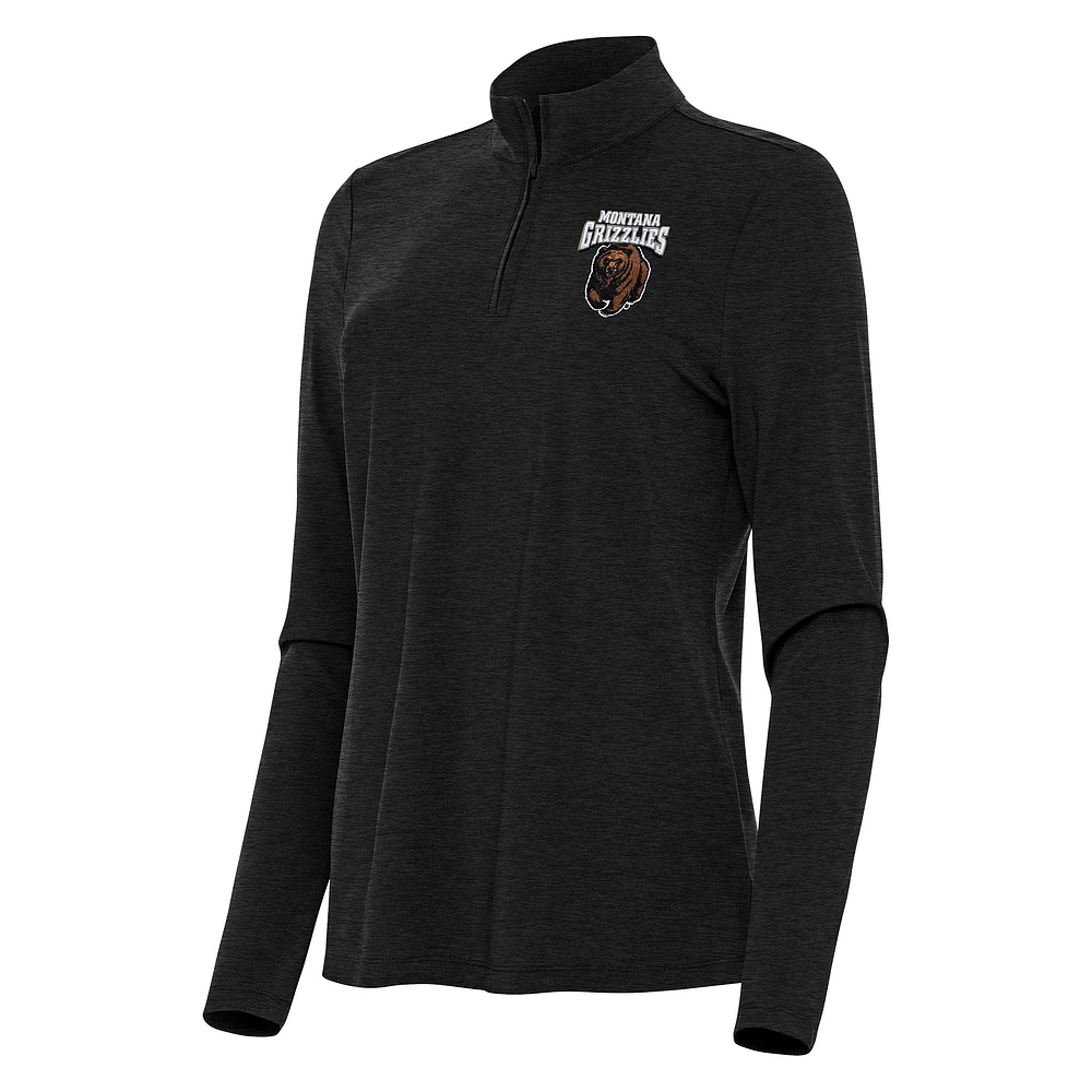 Women's Antigua Heather Black Montana Grizzlies Bright Quarter-Zip Top