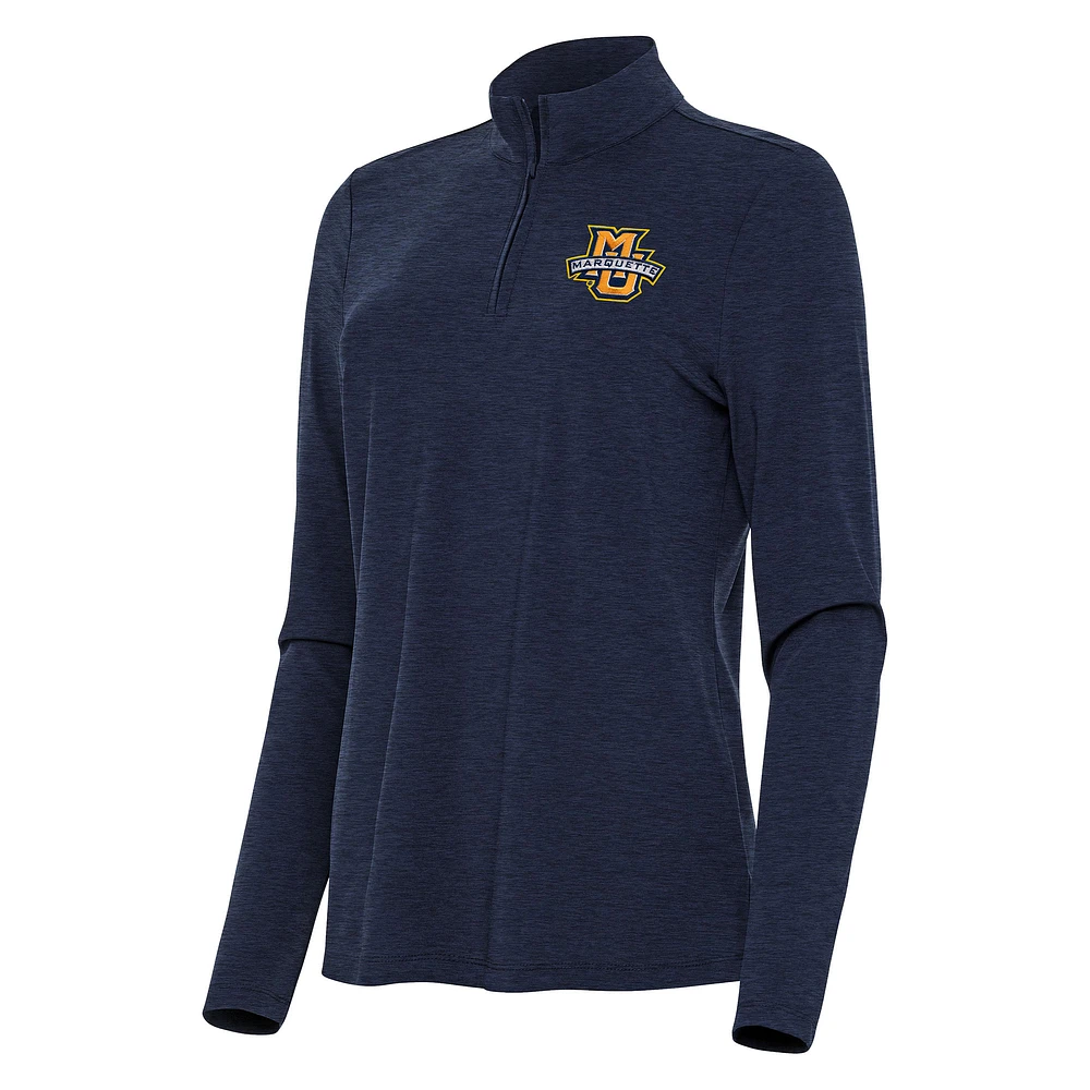 Women's Antigua Heather Navy Marquette Golden Eagles Bright Quarter-Zip Top