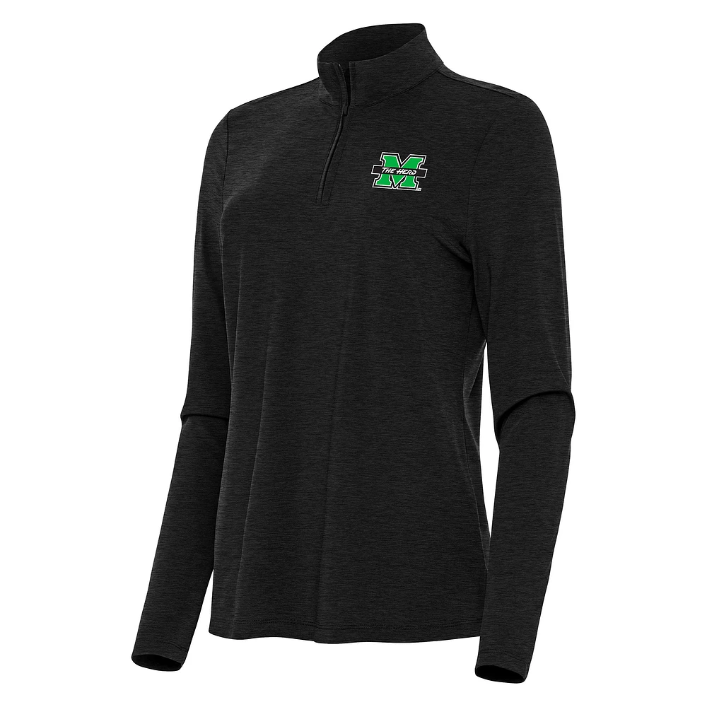 Women's Antigua Heather Black Marshall Thundering Herd Bright Quarter-Zip Top