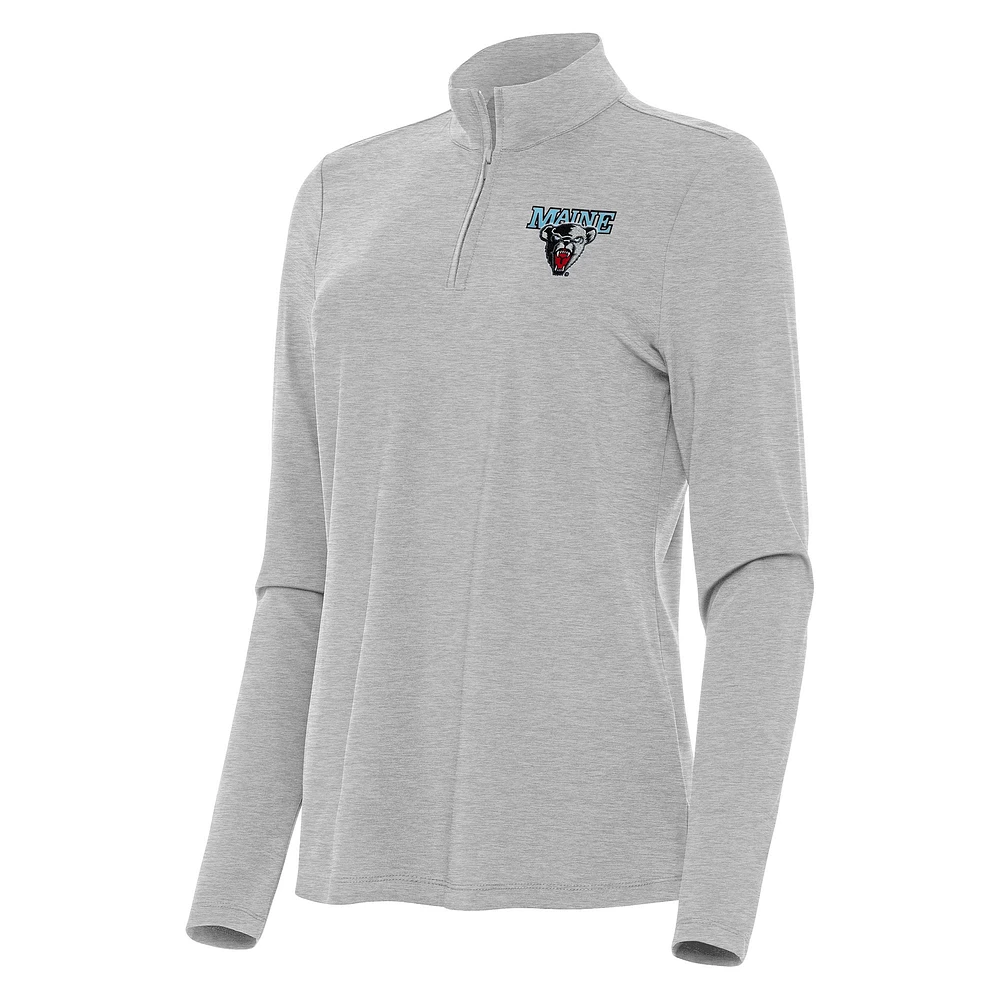 Women's Antigua Heather Gray Maine Black Bears Bright Quarter-Zip Top