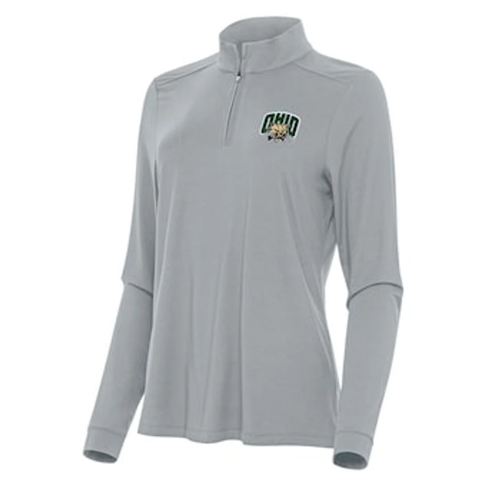 Women's Antigua Gray Ohio Bobcats Intent Quarter-Zip Top