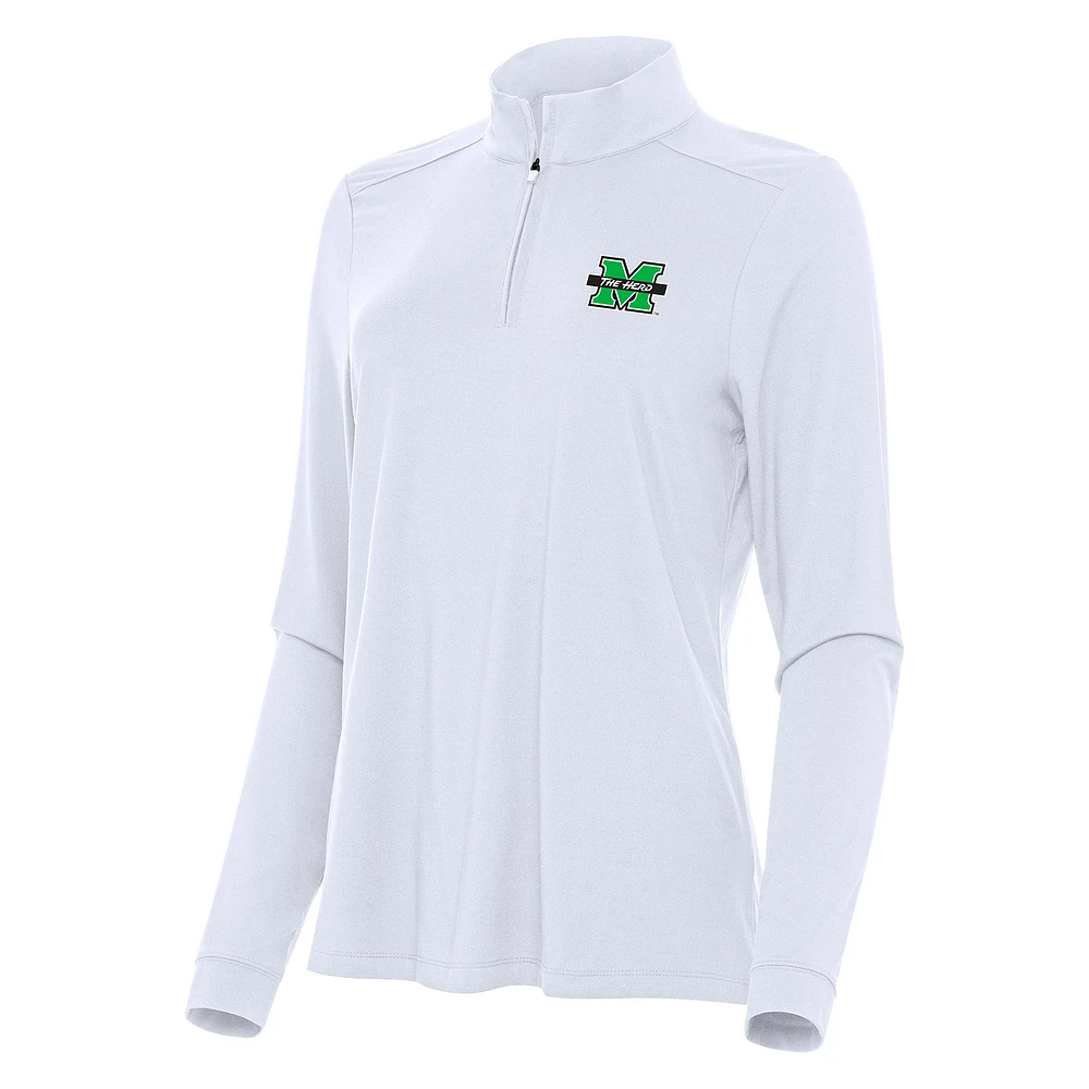 Women's Antigua White Marshall Thundering Herd Intent Quarter-Zip Top