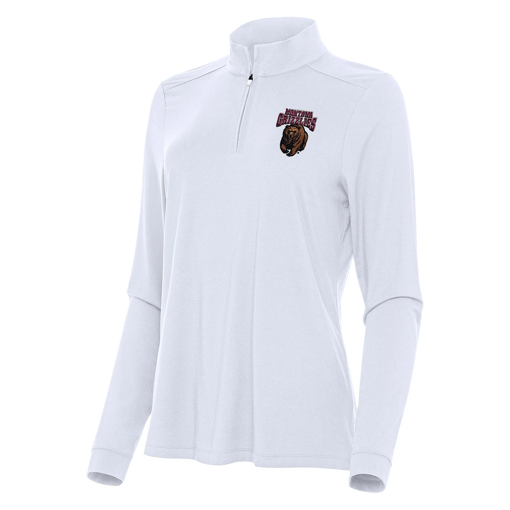 Women's Antigua White Montana Grizzlies Intent Quarter-Zip Top
