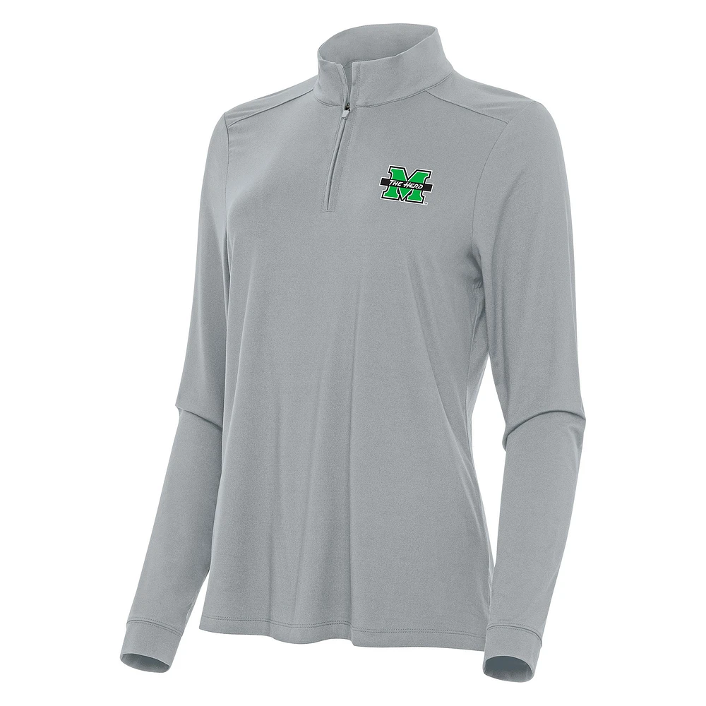 Women's Antigua Gray Marshall Thundering Herd Intent Quarter-Zip Top