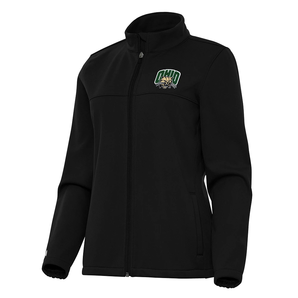 Women's Antigua Black Ohio Bobcats Links 2 Full-Zip Golf Jacket