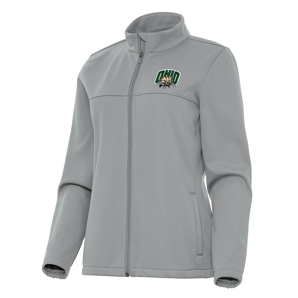 Women's Antigua Gray Ohio Bobcats Links 2 Full-Zip Golf Jacket