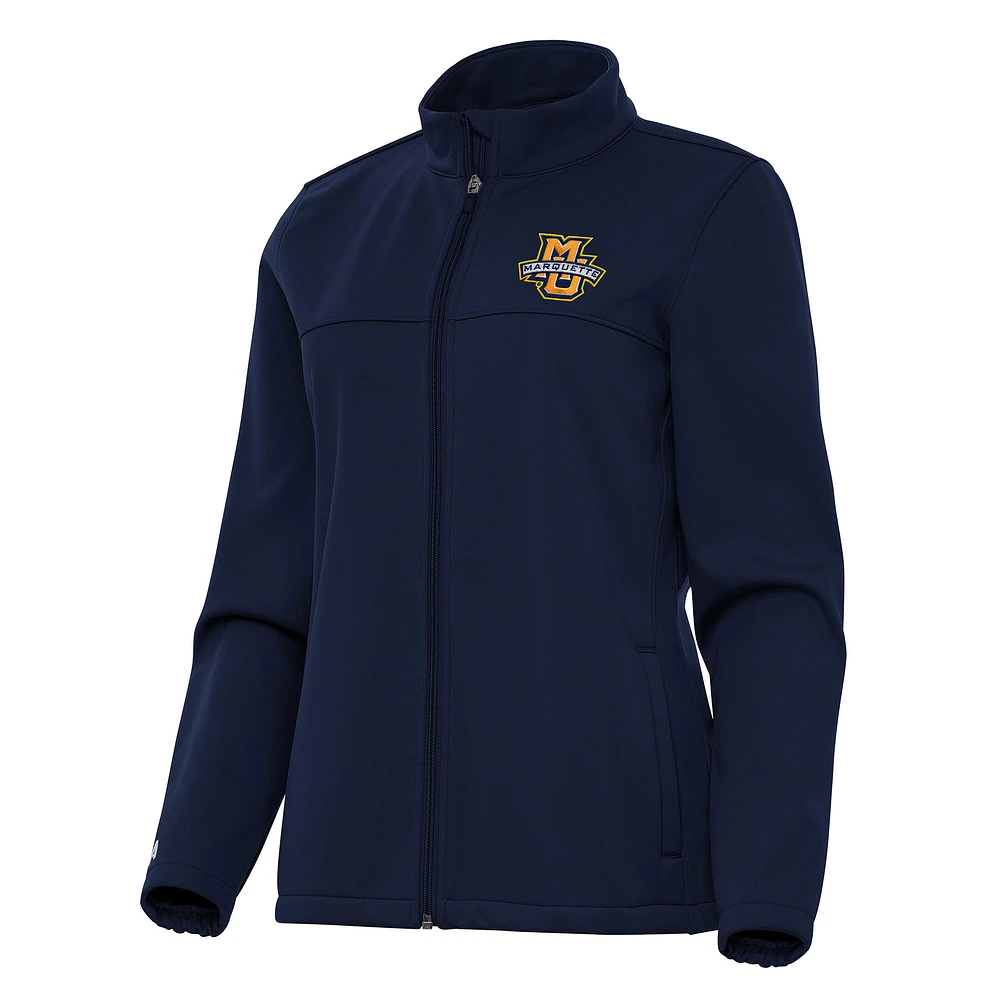Women's Antigua Navy Marquette Golden Eagles Links 2 Full-Zip Golf Jacket