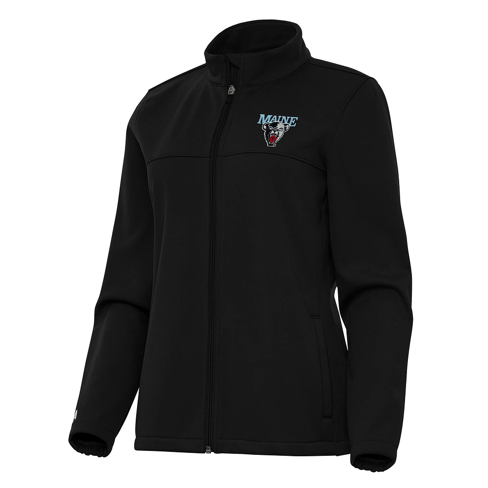 Women's Antigua Black Maine Bears Links 2 Full-Zip Golf Jacket