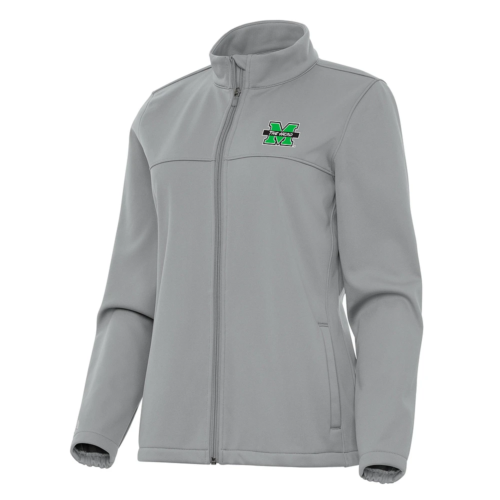 Women's Antigua Gray Marshall Thundering Herd Links 2 Full-Zip Golf Jacket