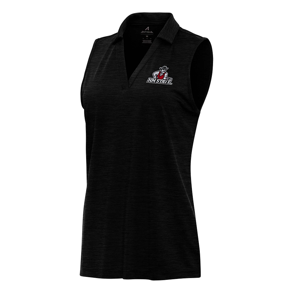 Women's Antigua Heather Black New Mexico State Aggies Layout Sleeveless V-Neck Polo