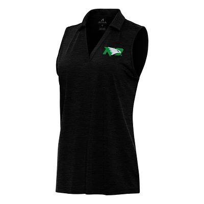 Women's Antigua Heather Black North Dakota Layout Sleeveless V-Neck Polo