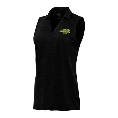 Women's Antigua Heather Black NDSU Bison Layout Sleeveless V-Neck Polo