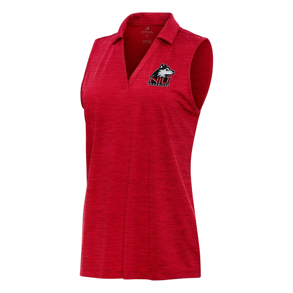Women's Antigua Bright Cardinal Heather Northern Illinois Huskies Layout Sleeveless V-Neck Polo