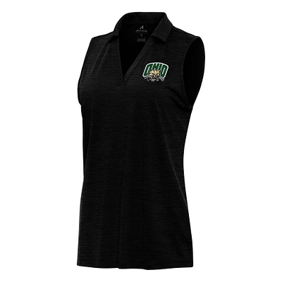 Women's Antigua Heather Black Ohio Bobcats Layout Sleeveless V-Neck Polo