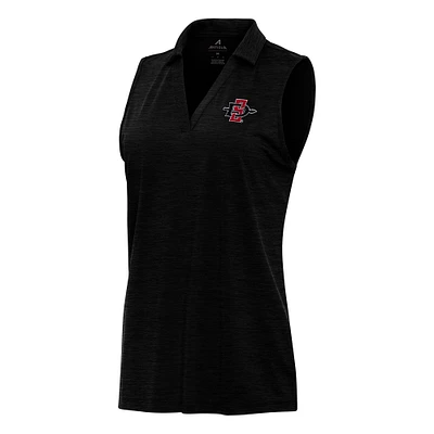 Women's Antigua Heather Black San Diego State Aztecs Layout Sleeveless V-Neck Polo