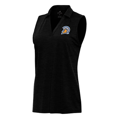 Women's Antigua Heather Black San Jose State Spartans Layout Sleeveless V-Neck Polo