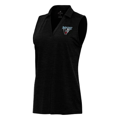 Women's Antigua Heather Black Maine Bears Layout Sleeveless V-Neck Polo