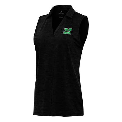 Women's Antigua Heather Black Marshall Thundering Herd Layout Sleeveless V-Neck Polo