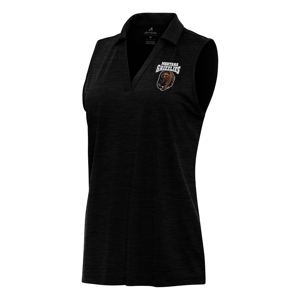 Women's Antigua Heather Black Montana Grizzlies Layout Sleeveless V-Neck Polo