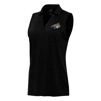 Women's Antigua Heather Black Montana State Bobcats Layout Sleeveless V-Neck Polo
