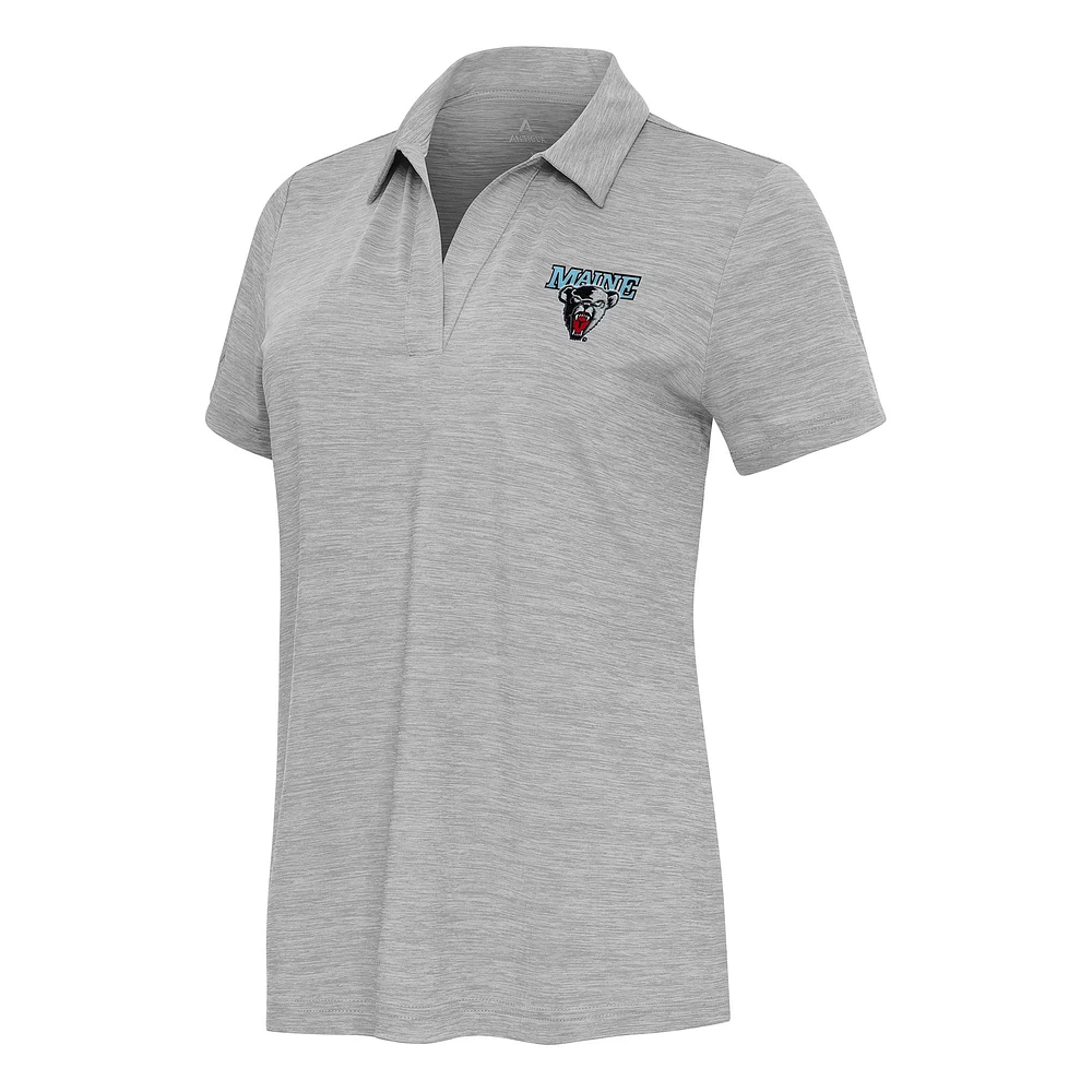 Women's Antigua Heather Gray Maine Black Bears Layout V-Neck Polo