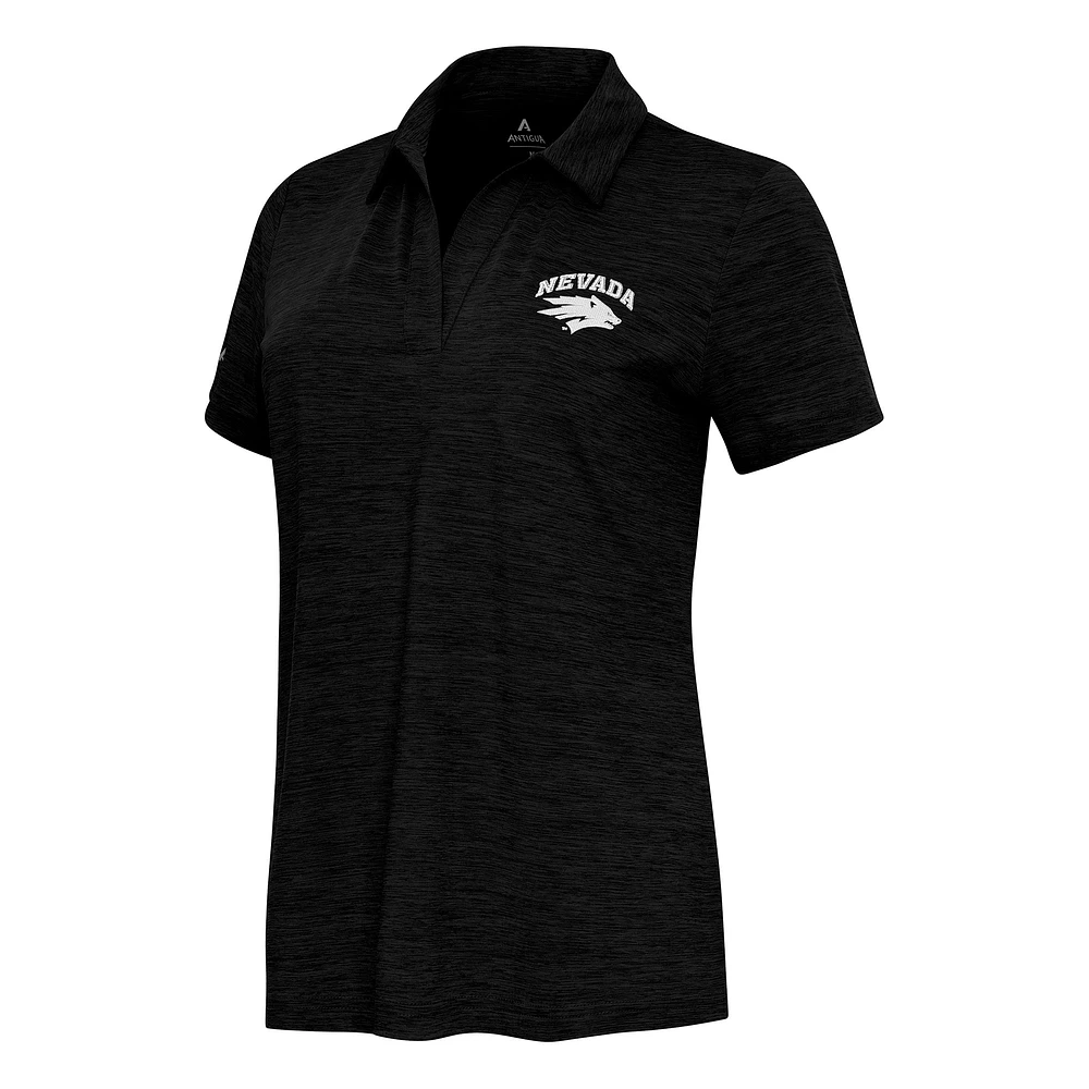 Women's Antigua Heather Black Nevada Wolf Pack Layout V-Neck Polo