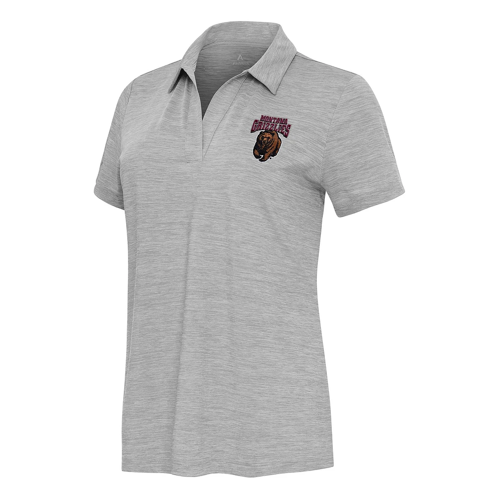 Women's Antigua Heather Gray Montana Grizzlies Layout V-Neck Polo