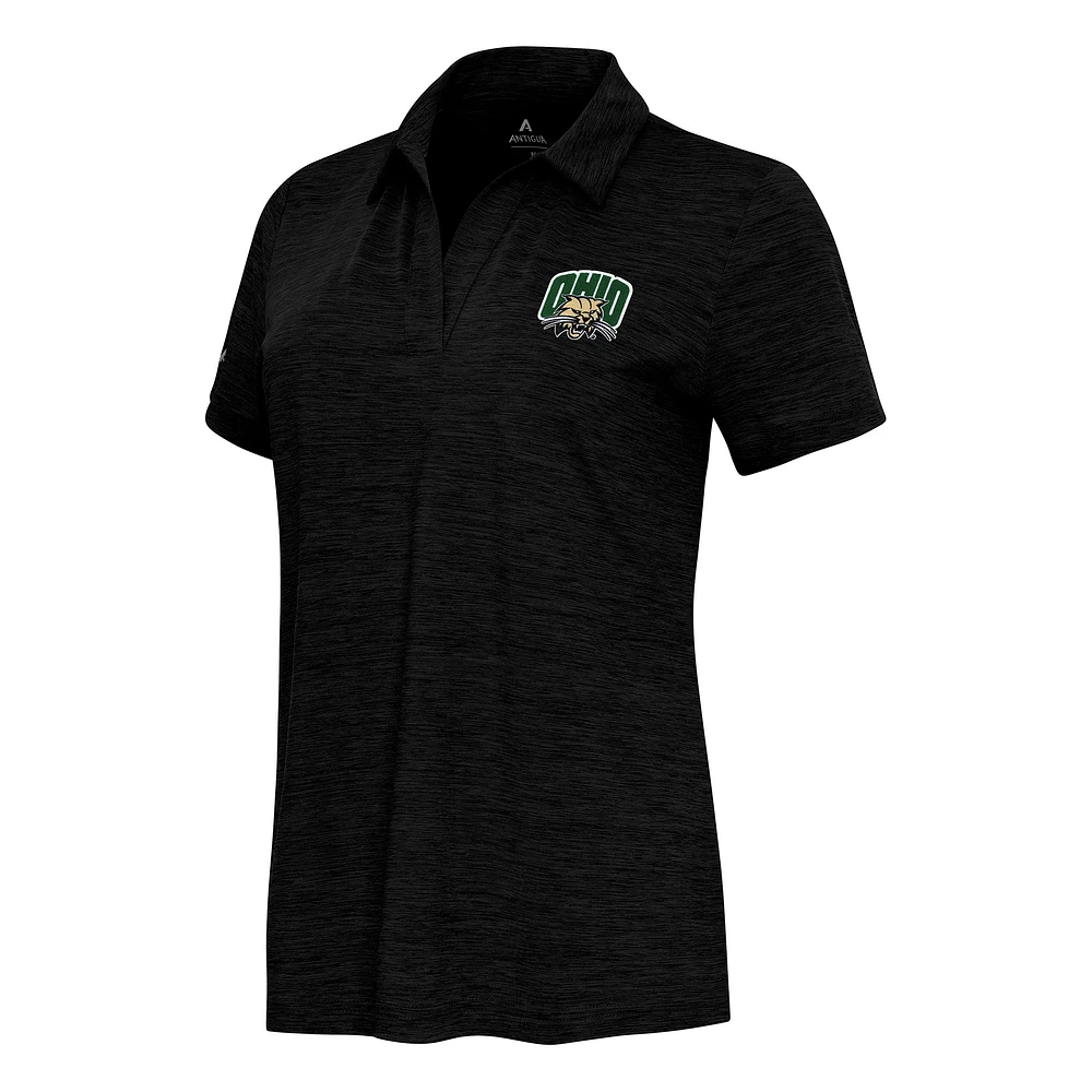 Women's Antigua Heather Black Ohio Bobcats Layout V-Neck Polo