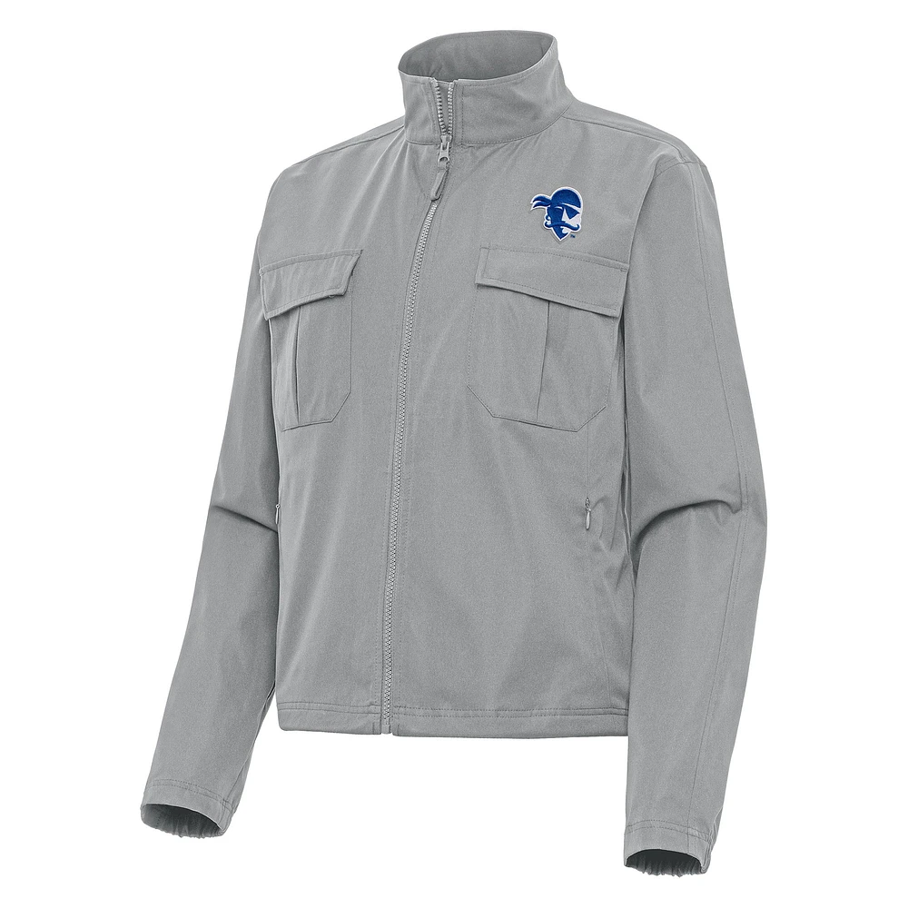 Women's Antigua Gray Seton Hall Pirates Even Par Full-Zip Jacket