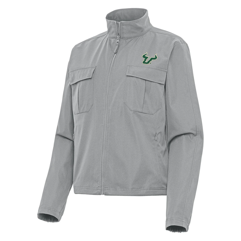 Women's Antigua Gray South Florida Bulls Even Par Full-Zip Jacket