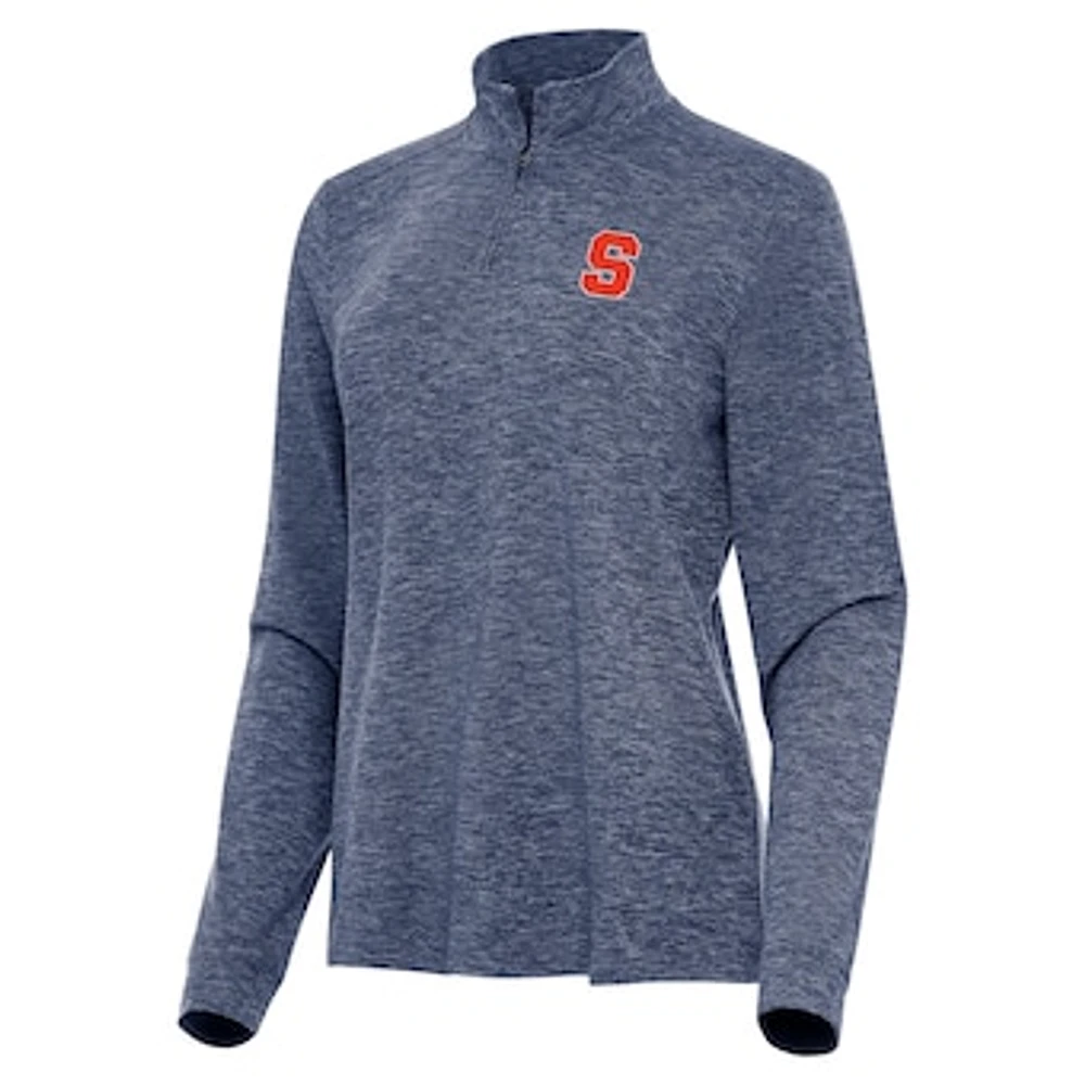 Women's Antigua Heather Navy Syracuse Orange Mentor Long Sleeve Quarter-Zip Mock Polo