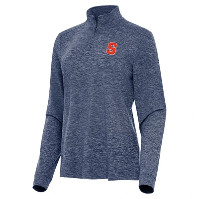 Women's Antigua Heather Navy Syracuse Orange Mentor Long Sleeve Quarter-Zip Mock Polo