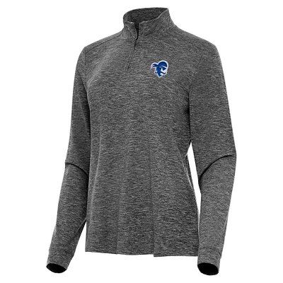 Women's Antigua Heather Black Seton Hall Pirates Mentor Long Sleeve Quarter-Zip Mock Polo