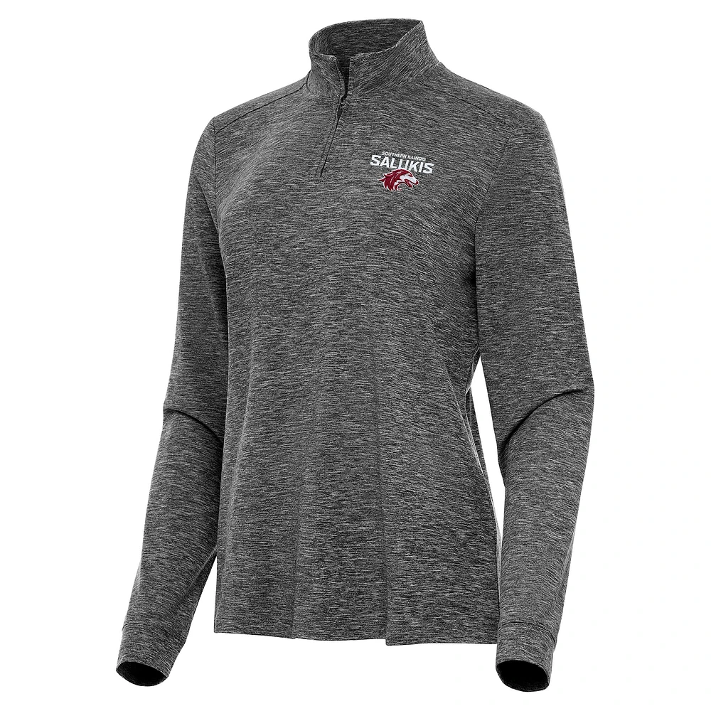Women's Antigua Heather Black Southern Illinois Salukis Mentor Long Sleeve Quarter-Zip Mock Polo