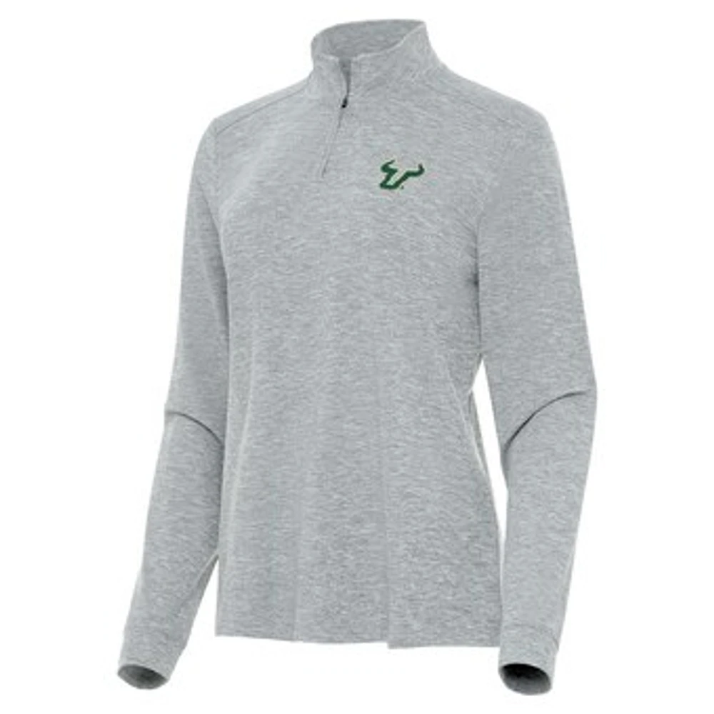 Women's Antigua Heather Gray South Florida Bulls Mentor Long Sleeve Quarter-Zip Mock Polo