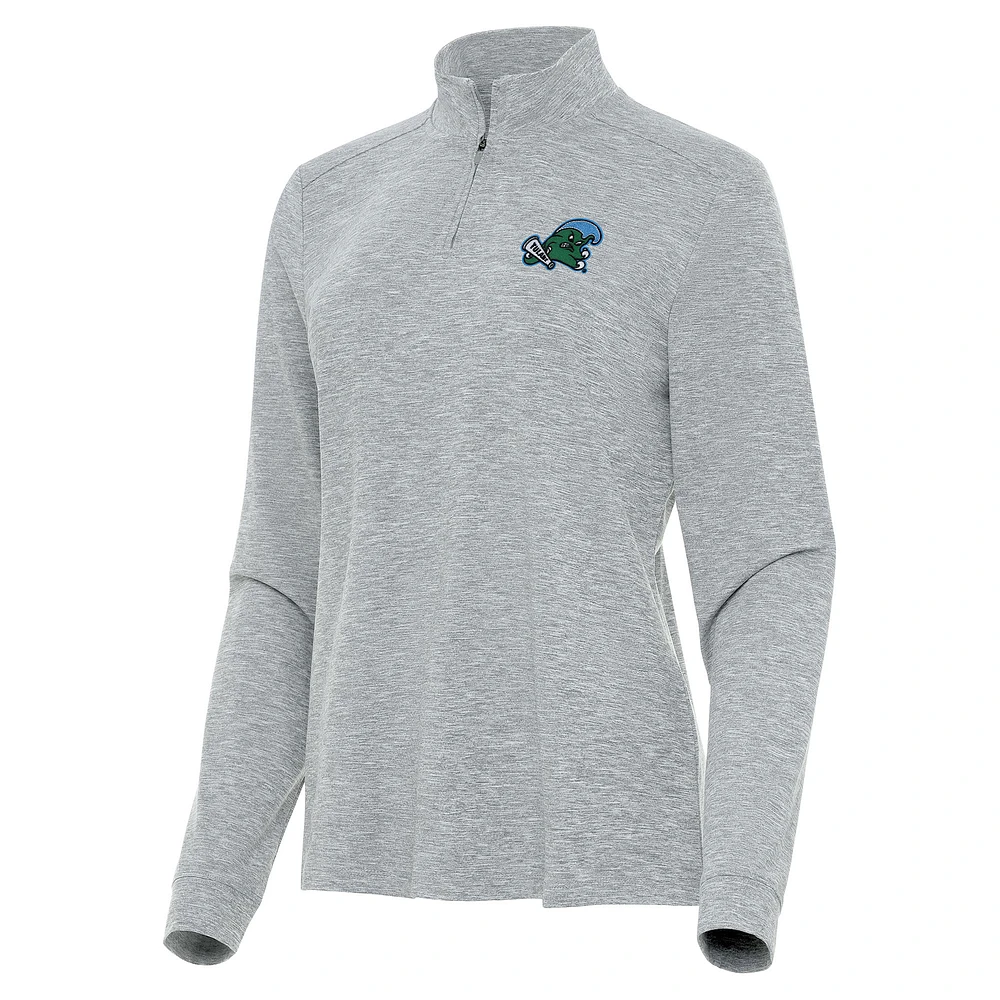 Women's Antigua Heather Gray Tulane Green Wave Mentor Long Sleeve Quarter-Zip Mock Polo