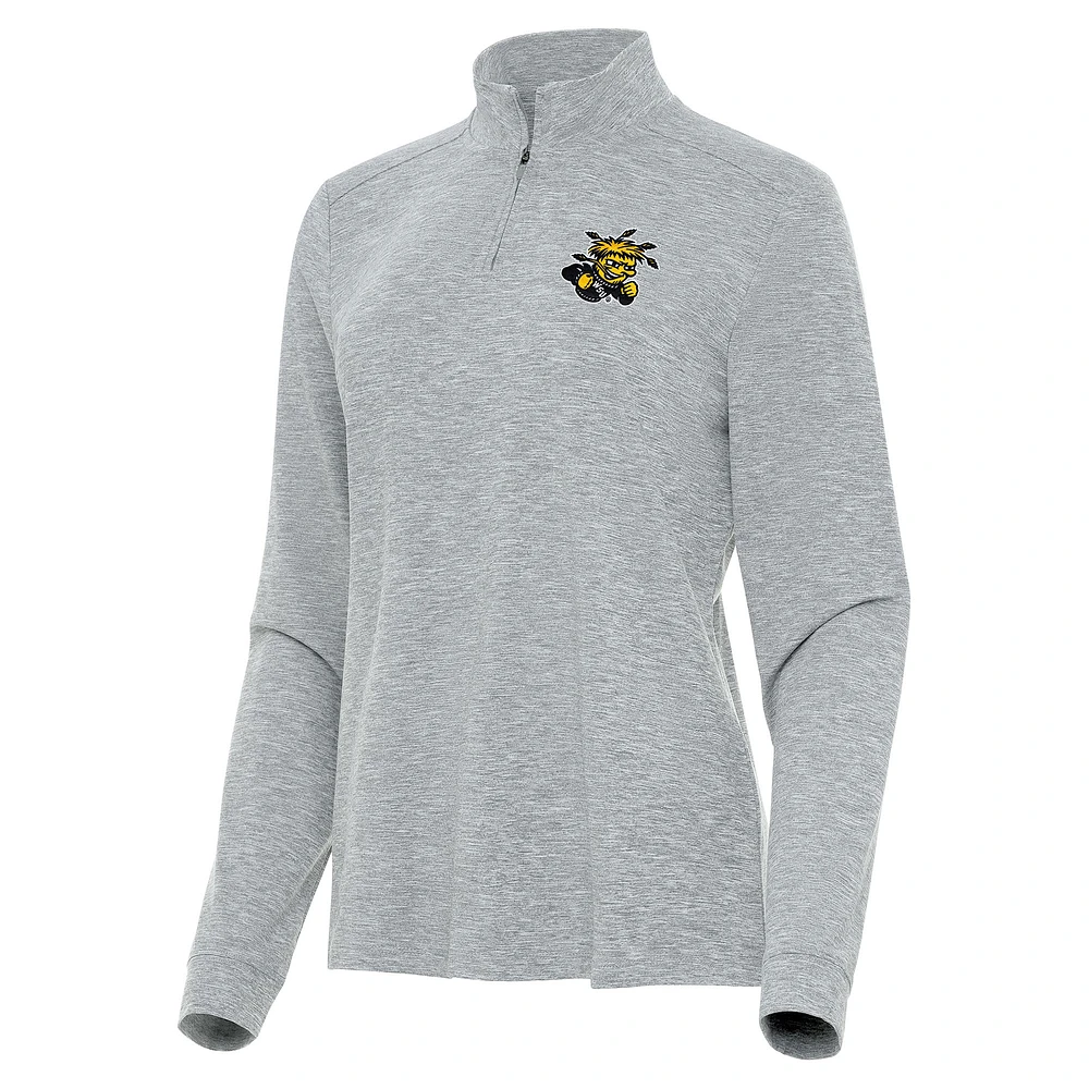 Women's Antigua Heather Gray Wichita State Shockers Mentor Long Sleeve Quarter-Zip Mock Polo