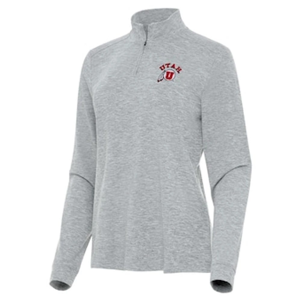 Women's Antigua Heather Gray Utah Utes Mentor Long Sleeve Quarter-Zip Mock Polo