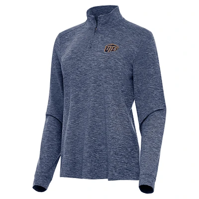 Women's Antigua  Heather Navy UTEP Miners Mentor Long Sleeve Quarter-Zip Mock Polo