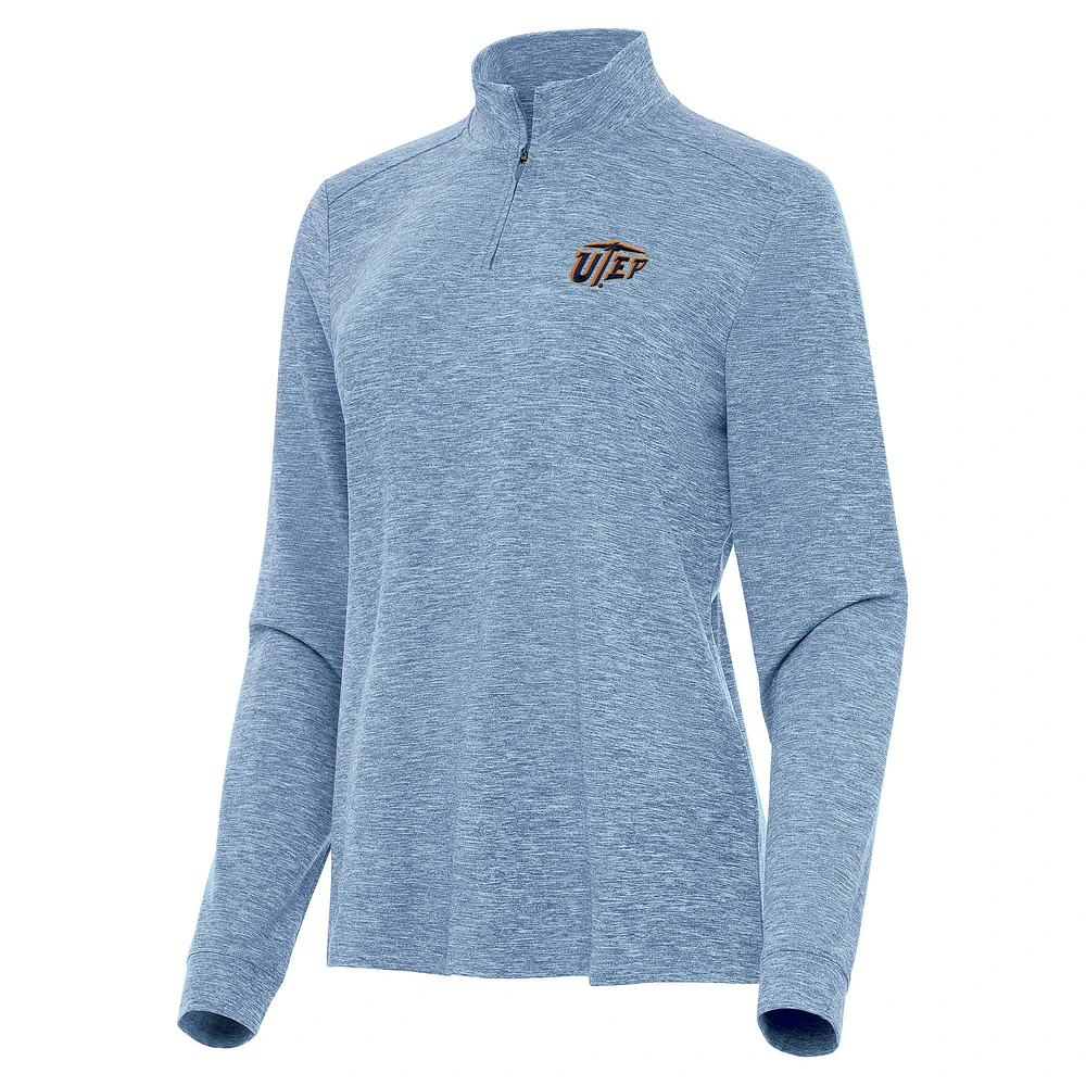 Women's Antigua Heather Aqua UTEP Miners Mentor Long Sleeve Quarter-Zip Mock Polo